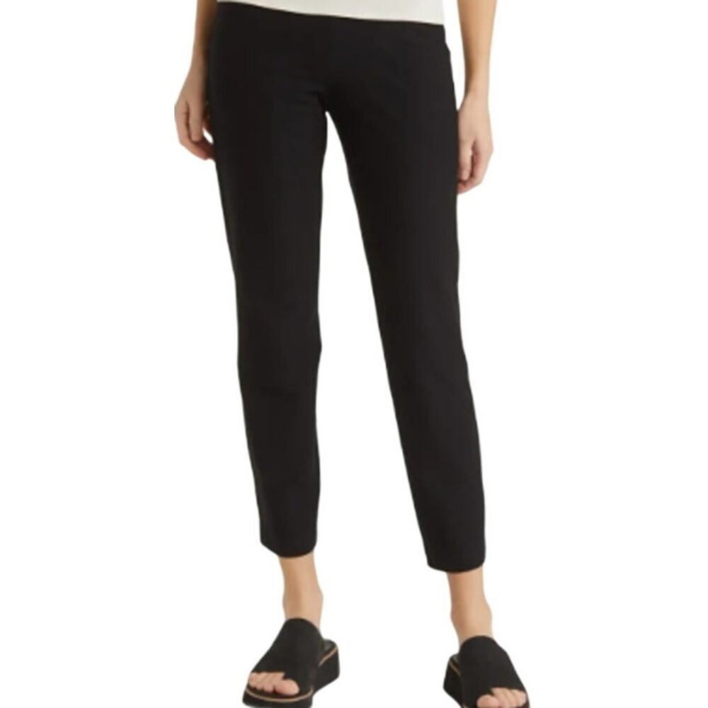 Eileen Fisher Stretch Crepe Slim Ankle Pants High Rise Casual Slit Black Medium